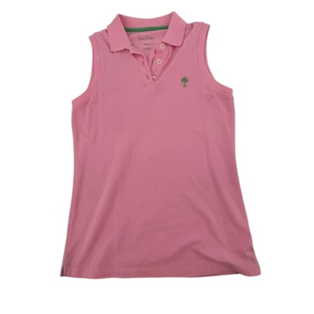 Lilly Pulitzer Island Polo Women Small Pink Sleeveless Palm Tree Golf Resort